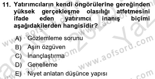 Menkul Kıymet Yatırımları Dersi 2020 - 2021 Yılı Yaz Okulu Sınav Soruları 11. Soru