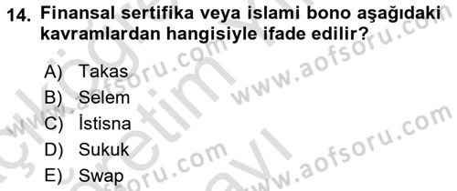 Menkul Kıymet Yatırımları Dersi 2020 - 2021 Yılı Yaz Okulu Sınav Soruları 14. Soru