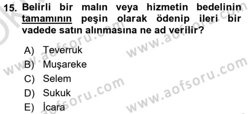 Menkul Kıymet Yatırımları Dersi 2020 - 2021 Yılı Yaz Okulu Sınav Soruları 15. Soru