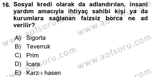 Menkul Kıymet Yatırımları Dersi 2020 - 2021 Yılı Yaz Okulu Sınav Soruları 16. Soru