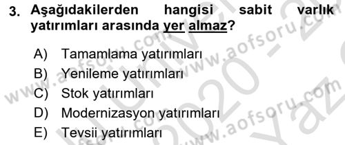 Menkul Kıymet Yatırımları Dersi 2020 - 2021 Yılı Yaz Okulu Sınav Soruları 3. Soru
