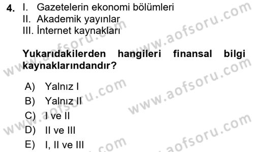 Menkul Kıymet Yatırımları Dersi 2020 - 2021 Yılı Yaz Okulu Sınav Soruları 4. Soru