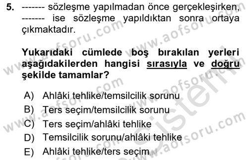Menkul Kıymet Yatırımları Dersi 2020 - 2021 Yılı Yaz Okulu Sınav Soruları 5. Soru
