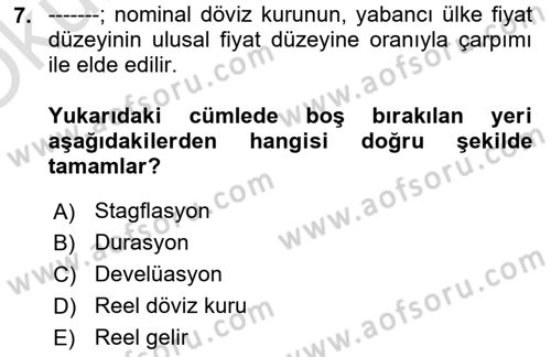 Menkul Kıymet Yatırımları Dersi 2020 - 2021 Yılı Yaz Okulu Sınav Soruları 7. Soru