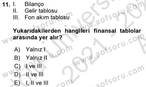 Menkul Kıymet Yatırımları Dersi Ara Sınavı Deneme Sınav Soruları 11. Soru
