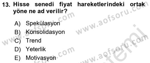 Menkul Kıymet Yatırımları Dersi 2021 - 2022 Yılı (Vize) Ara Sınav Soruları 13. Soru