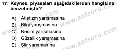 Menkul Kıymet Yatırımları Dersi 2021 - 2022 Yılı (Vize) Ara Sınav Soruları 17. Soru