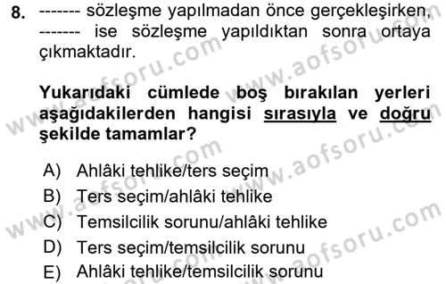 Menkul Kıymet Yatırımları Dersi 2021 - 2022 Yılı (Vize) Ara Sınav Soruları 8. Soru