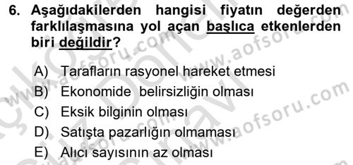 Menkul Kıymet Yatırımları Dersi 2021 - 2022 Yılı (Final) Dönem Sonu Sınav Soruları 6. Soru