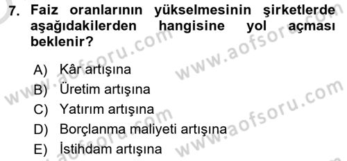 Menkul Kıymet Yatırımları Dersi 2021 - 2022 Yılı Yaz Okulu Sınavı 7. Soru