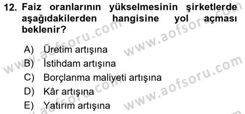 Menkul Kıymet Yatırımları Dersi 2022 - 2023 Yılı (Vize) Ara Sınav Soruları 12. Soru