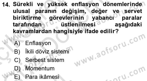 Menkul Kıymet Yatırımları Dersi 2022 - 2023 Yılı (Vize) Ara Sınav Soruları 14. Soru