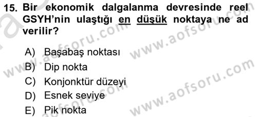 Menkul Kıymet Yatırımları Dersi Ara Sınavı Deneme Sınav Soruları 15. Soru