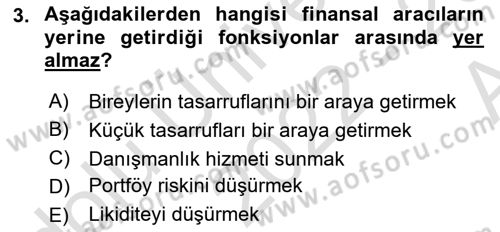 Menkul Kıymet Yatırımları Dersi Ara Sınavı Deneme Sınav Soruları 3. Soru