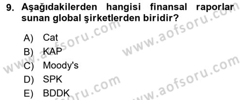Menkul Kıymet Yatırımları Dersi Ara Sınavı Deneme Sınav Soruları 9. Soru