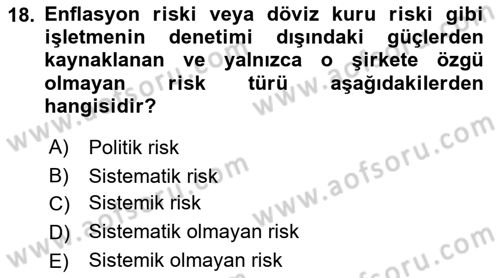 Menkul Kıymet Yatırımları Dersi 2022 - 2023 Yılı (Final) Dönem Sonu Sınav Soruları 18. Soru