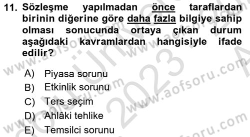 Menkul Kıymet Yatırımları Dersi Ara Sınavı Deneme Sınav Soruları 11. Soru