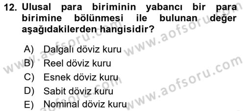 Menkul Kıymet Yatırımları Dersi 2023 - 2024 Yılı (Vize) Ara Sınav Soruları 12. Soru