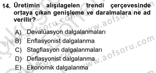 Menkul Kıymet Yatırımları Dersi Ara Sınavı Deneme Sınav Soruları 14. Soru