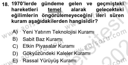Menkul Kıymet Yatırımları Dersi 2023 - 2024 Yılı (Vize) Ara Sınav Soruları 18. Soru