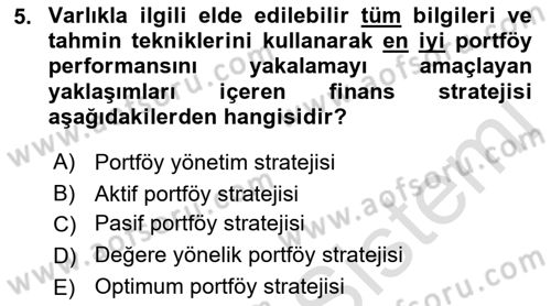Menkul Kıymet Yatırımları Dersi Ara Sınavı Deneme Sınav Soruları 5. Soru