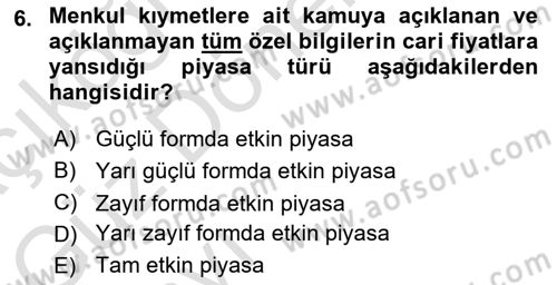 Menkul Kıymet Yatırımları Dersi 2023 - 2024 Yılı (Vize) Ara Sınav Soruları 6. Soru