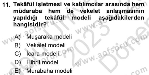 Menkul Kıymet Yatırımları Dersi 2023 - 2024 Yılı (Final) Dönem Sonu Sınav Soruları 11. Soru