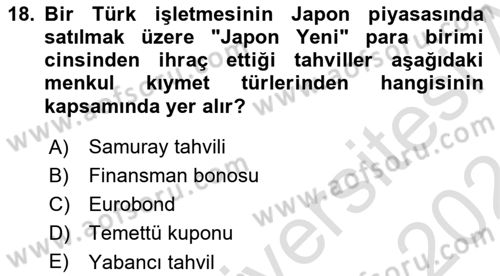 Menkul Kıymet Yatırımları Dersi 2023 - 2024 Yılı (Final) Dönem Sonu Sınav Soruları 18. Soru