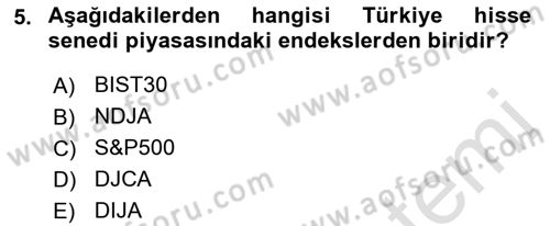 Menkul Kıymet Yatırımları Dersi 2023 - 2024 Yılı (Final) Dönem Sonu Sınav Soruları 5. Soru