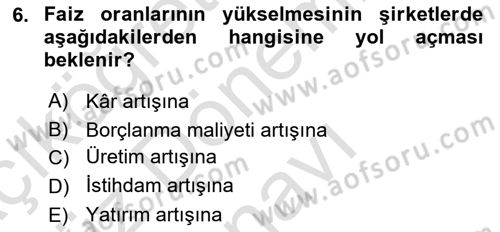 Menkul Kıymet Yatırımları Dersi 2023 - 2024 Yılı (Final) Dönem Sonu Sınav Soruları 6. Soru