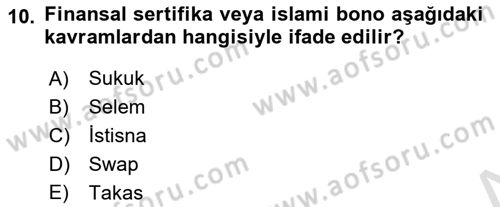 Menkul Kıymet Yatırımları Dersi 2023 - 2024 Yılı Yaz Okulu Sınav Soruları 10. Soru