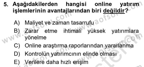Menkul Kıymet Yatırımları Dersi 2023 - 2024 Yılı Yaz Okulu Sınav Soruları 5. Soru