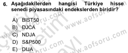 Menkul Kıymet Yatırımları Dersi 2023 - 2024 Yılı Yaz Okulu Sınav Soruları 6. Soru