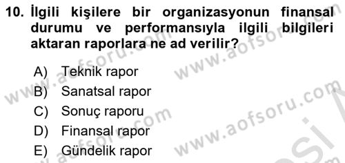 Menkul Kıymet Yatırımları Dersi Ara Sınavı Deneme Sınav Soruları 10. Soru