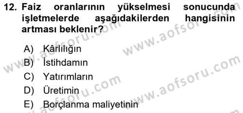 Menkul Kıymet Yatırımları Dersi 2024 - 2025 Yılı (Vize) Ara Sınav Soruları 12. Soru