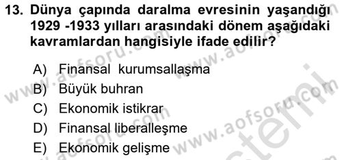 Menkul Kıymet Yatırımları Dersi 2024 - 2025 Yılı (Vize) Ara Sınav Soruları 13. Soru