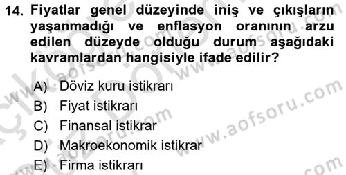 Menkul Kıymet Yatırımları Dersi Ara Sınavı Deneme Sınav Soruları 14. Soru