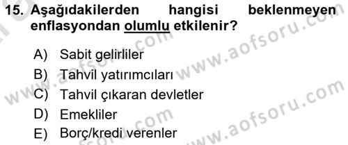 Menkul Kıymet Yatırımları Dersi 2024 - 2025 Yılı (Vize) Ara Sınav Soruları 15. Soru