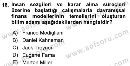 Menkul Kıymet Yatırımları Dersi 2024 - 2025 Yılı (Vize) Ara Sınav Soruları 16. Soru