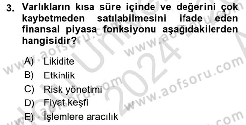 Menkul Kıymet Yatırımları Dersi 2024 - 2025 Yılı (Vize) Ara Sınav Soruları 3. Soru