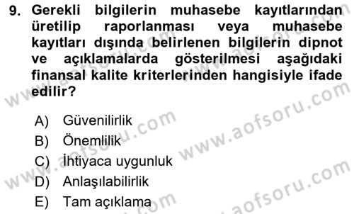 Menkul Kıymet Yatırımları Dersi Ara Sınavı Deneme Sınav Soruları 9. Soru
