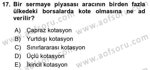 Menkul Kıymet Yatırımları Dersi 2024 - 2025 Yılı (Final) Dönem Sonu Sınav Soruları 17. Soru