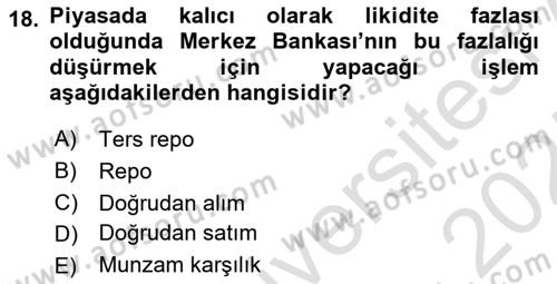 Menkul Kıymet Yatırımları Dersi 2024 - 2025 Yılı (Final) Dönem Sonu Sınav Soruları 18. Soru