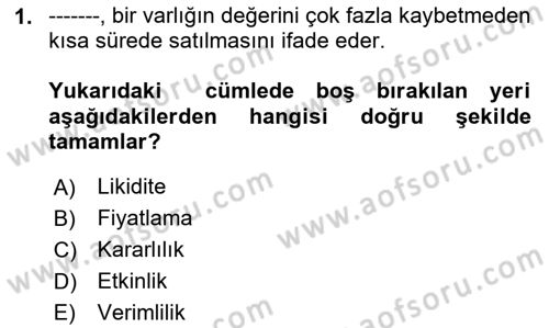 Menkul Kıymet Yatırımları Dersi 2024 - 2025 Yılı Yaz Okulu Sınav Soruları 1. Soru