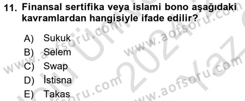 Menkul Kıymet Yatırımları Dersi 2024 - 2025 Yılı Yaz Okulu Sınav Soruları 11. Soru