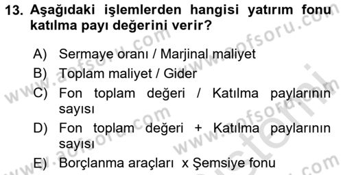 Menkul Kıymet Yatırımları Dersi 2024 - 2025 Yılı Yaz Okulu Sınav Soruları 13. Soru