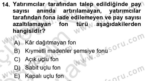 Menkul Kıymet Yatırımları Dersi 2024 - 2025 Yılı Yaz Okulu Sınav Soruları 14. Soru