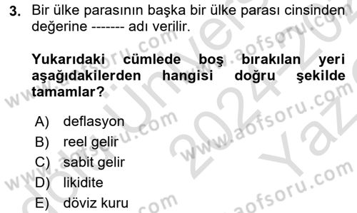 Menkul Kıymet Yatırımları Dersi 2024 - 2025 Yılı Yaz Okulu Sınav Soruları 3. Soru