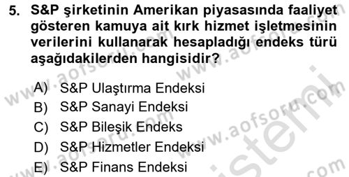 Menkul Kıymet Yatırımları Dersi 2024 - 2025 Yılı Yaz Okulu Sınav Soruları 5. Soru
