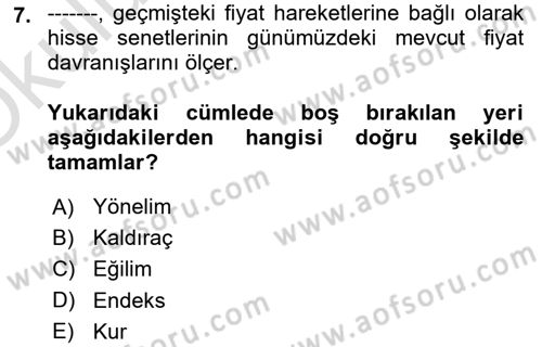 Menkul Kıymet Yatırımları Dersi 2024 - 2025 Yılı Yaz Okulu Sınav Soruları 7. Soru